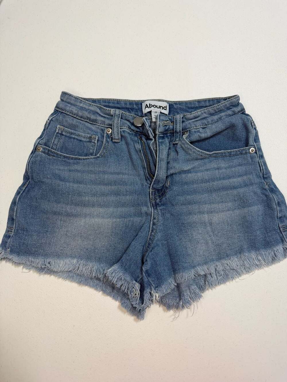 Abound Women's Medium Wash High Rise Frayed Hem Sustainable Denim Shorts